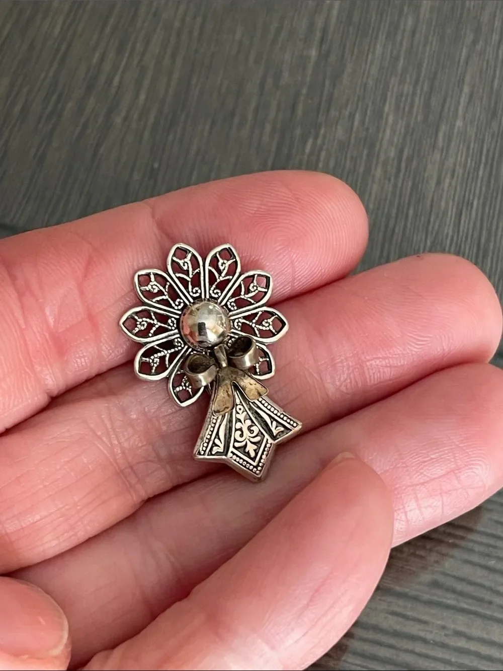 Kat's Creations Brooch Angel Cherub Filigree Metal Pin Vintage Designer Jewelry